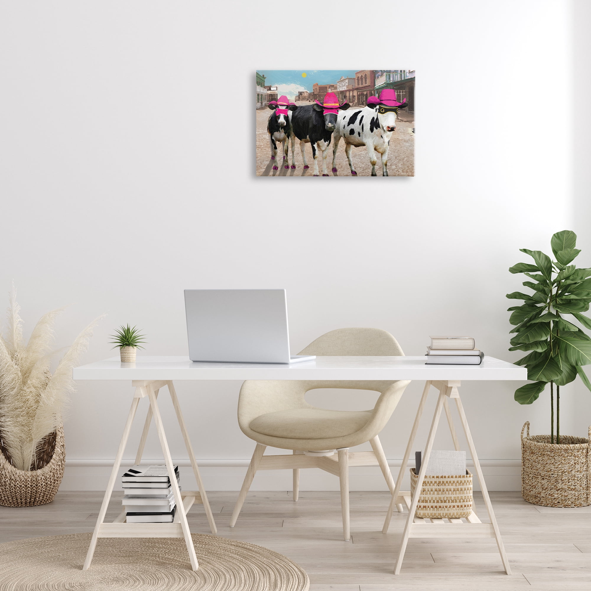 Stupell Industries Superhero Cows in Town Scenery Painting Gallery Wrapped Canvas Art Print Wall Art, 24 x 16