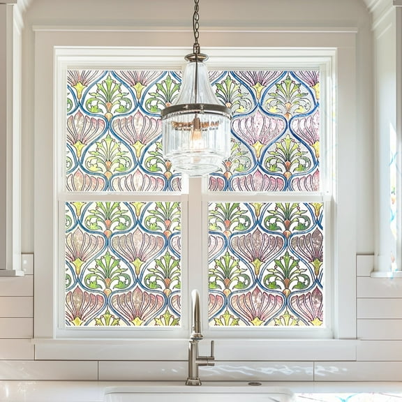 Fancy-Fix Decorative 3D Stained Glass Window Film for Home, Sun Blocking Heat Control, Daisy 23.6 x 35.4 Inch