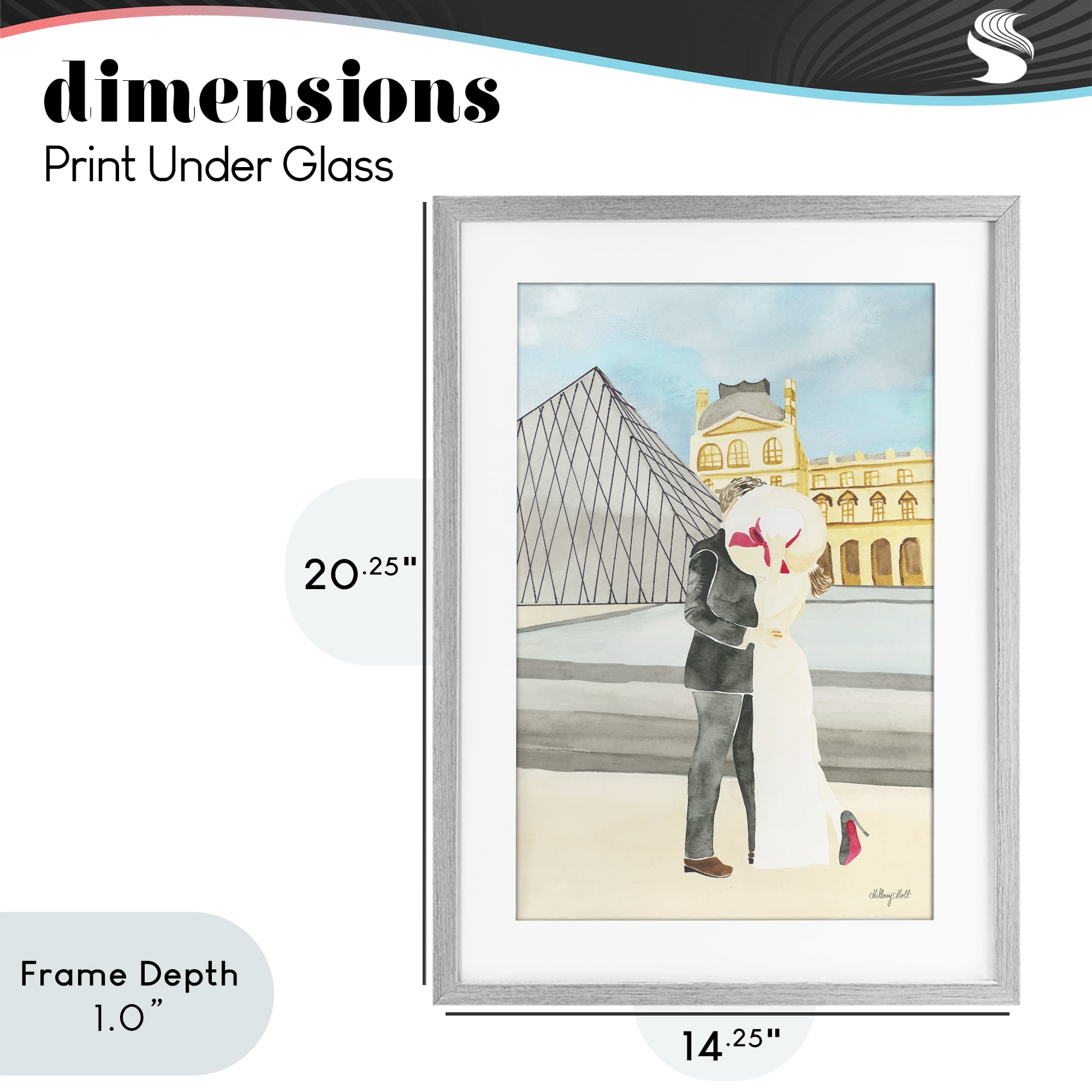 Stupell Industries Couple Embrace At The Louvre Gray Framed Print Under Glass, design by Hillary Holt