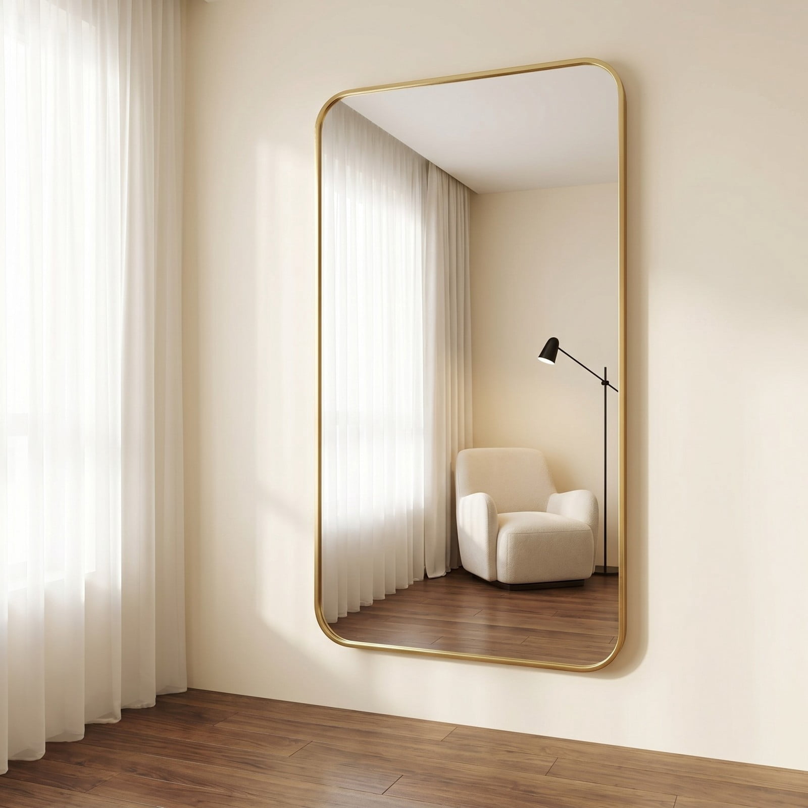 Gleamira 30"x55" Bathroom Mirror Wall-Mounted Mirror with Rectangular Metal Frame, Gold