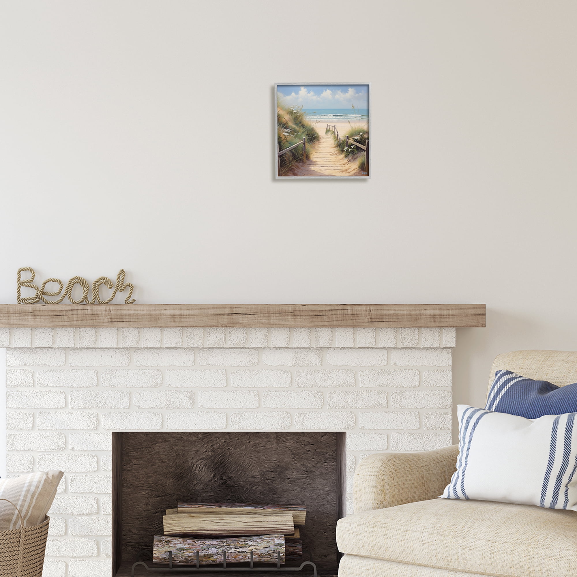 Stupell Industries Sandy Path to Beach Landscape Painting Gray Framed Art Print Wall Art, 12 x 12