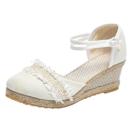 

Women s Wedges Shoes Ankle Strap Closed Toe Espadrille Wedge Heels Sandals Hessian Retro Casual Buckle Strap Platform Summer Shoes Ladies UK
