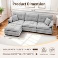 thumbnail image 3 of Korser L Shaped Modern Sofa with Movable Ottoman Convertible Modular Sectional Cloud Couch with Deep Seat & Pillow,Chenille 3-Seat Couches for Living Room,Assembly Required,Light Grey, 3 of 7