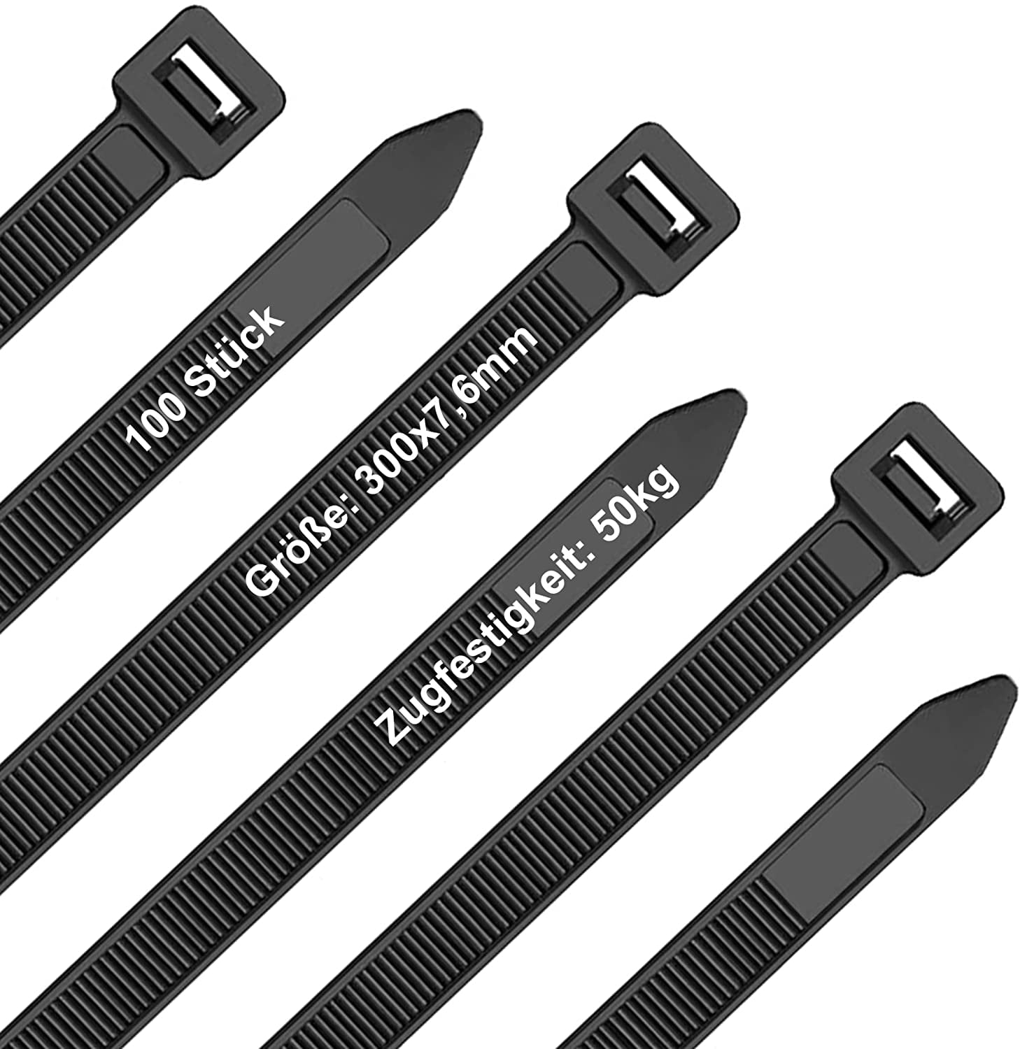 Cable Ties Black Heavy 100 Pieces, 300 x 7.6mm Industrial Cable Ties