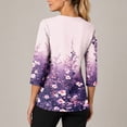 thumbnail image 5 of Women's Scrubs 3/4 Sleeve Plus Size Wrinkle-Resist Nurse Uniforms Fashion V Neck Floral Print Side Slits Scrub Tops Breathable Medical Workwear with Pockets Purple M, 5 of 6