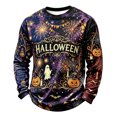 thumbnail image 3 of Havenx Halloween T-Shirt for Men Pumpkin Print Waffle-Knit Shirt Long Sleeve Crew Neck Tshirts Spooky Scary Fashion Funny Lightweight Casual Tee Tops,Dark Purple L, 3 of 5