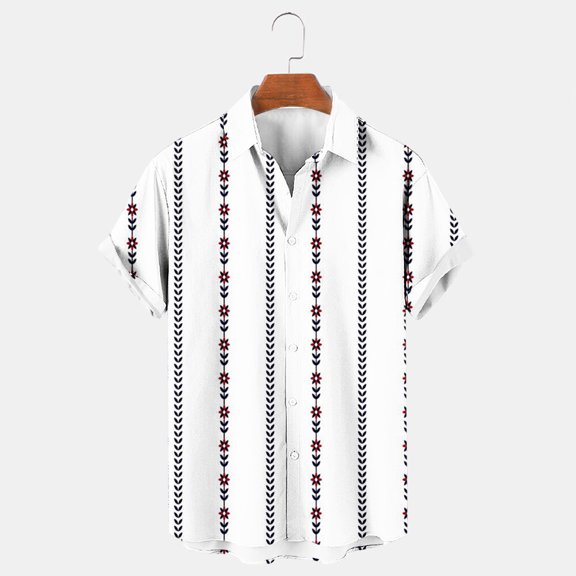 lkfuzj Men Shirt Print Short Sleeve Males Funny Tropical Casual Hawaiian Beach Shirt Chic Summer Tops For Men Cool 2024 Summer Mens Clothing White