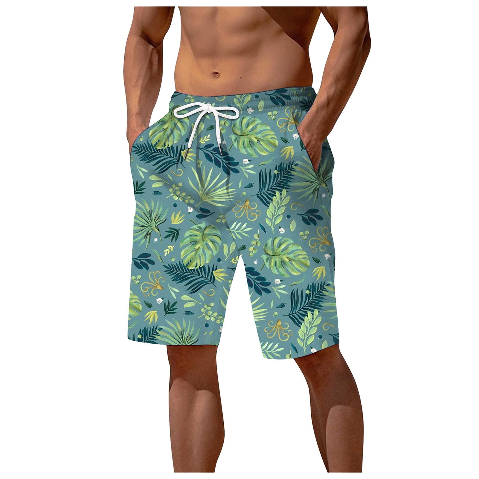 Print Summer Lace Elastic Up Shorts Blue Waist New Mens