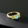 thumbnail image 3 of Gem Stone King 2.47 Ct Oval Blue Zircon Green Peridot 18K Yellow Gold Plated Silver Moissanite Ring (Size 6), 3 of 4
