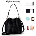 thumbnail image 3 of ziyahi Bucket Bag Faux Leather Tassel Drawstring Crossbody Pouch Women Solid Color Shoulder Bag Handbag, Black, 3 of 7