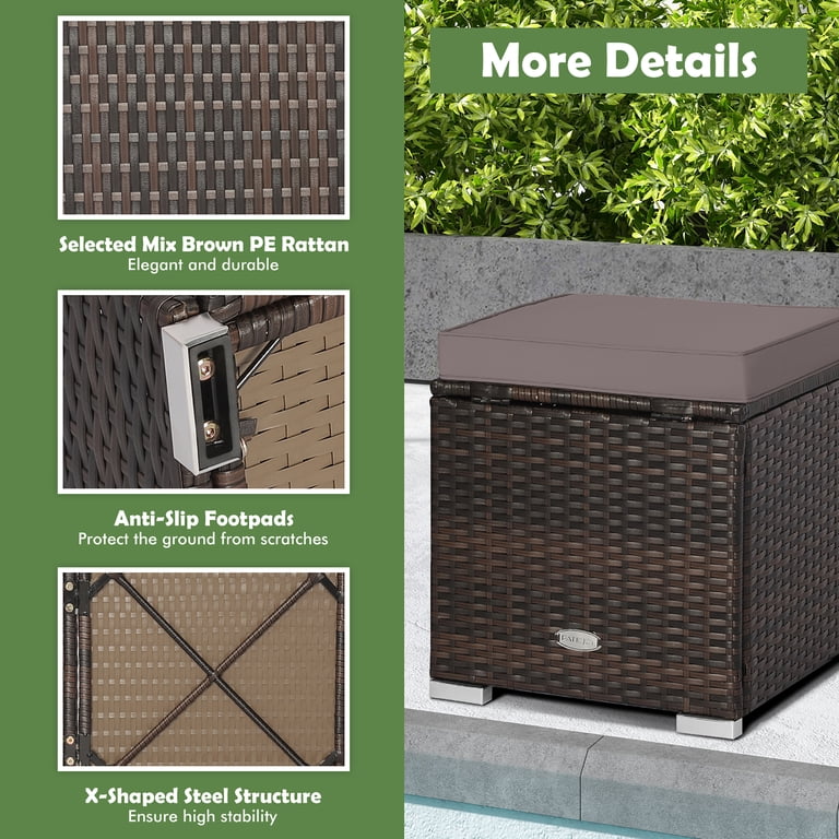 Gymax 2-Piece Outdoor Wicker Ottomans with Storage photo 6