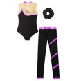 thumbnail image 4 of LiiYii Kids Girls Gymnastics Ballet Dance Leotard Metallic Striped Bodysuit with Leggings Figure Purple&Black 10, 4 of 7