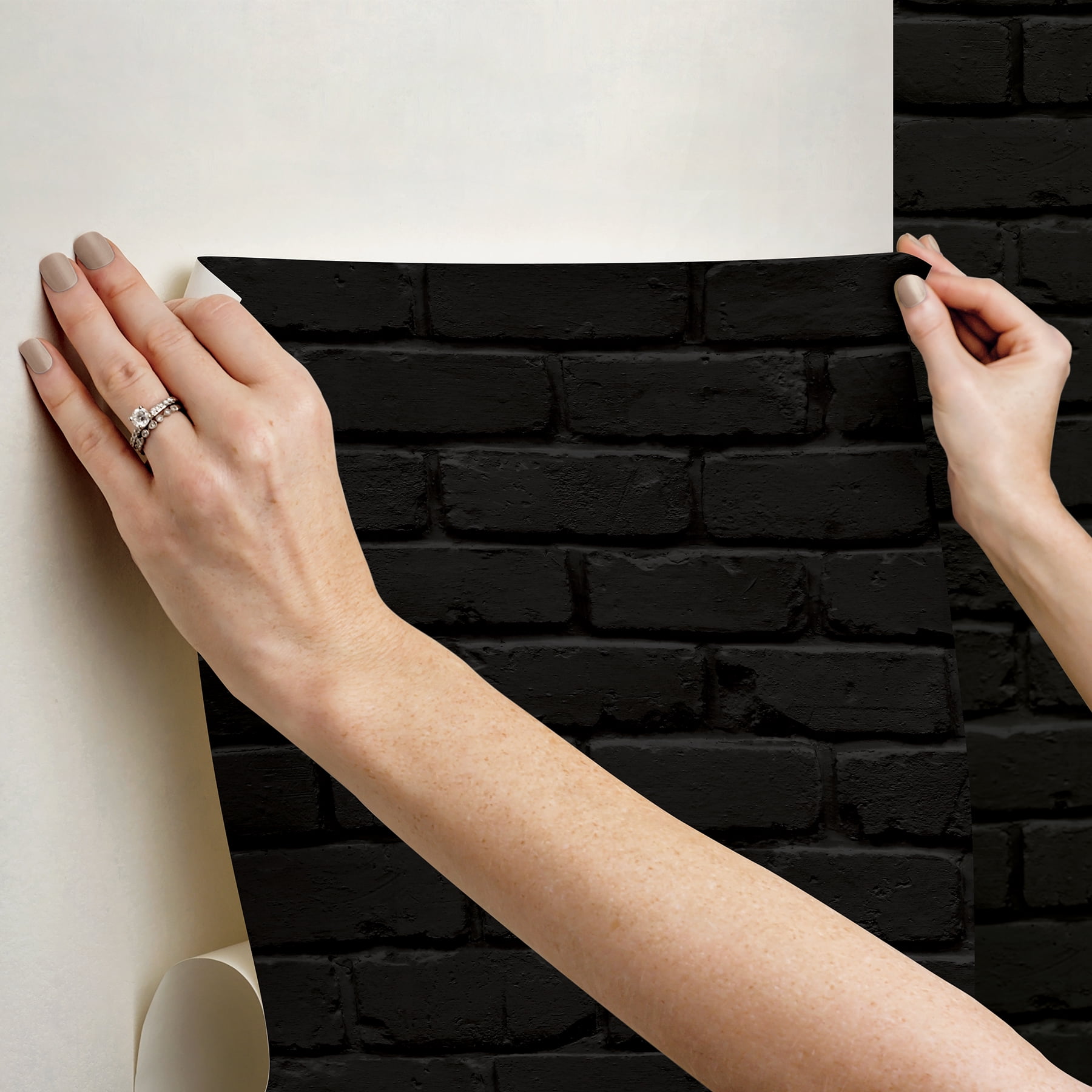 NuWallpaper Black Amsterdam Brick Peel & Stick Wallpaper, 216" x 20.5", for Home Decoration