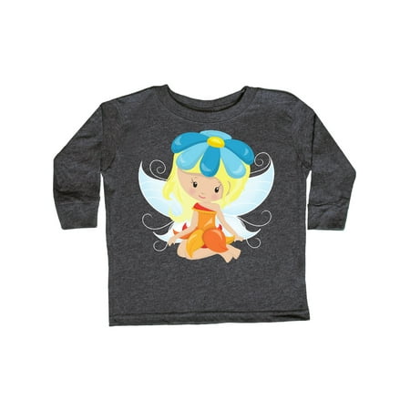 

Inktastic Cute Fairy Blonde Hair Fairy With Blue Flower Gift Toddler Toddler Girl Long Sleeve T-Shirt