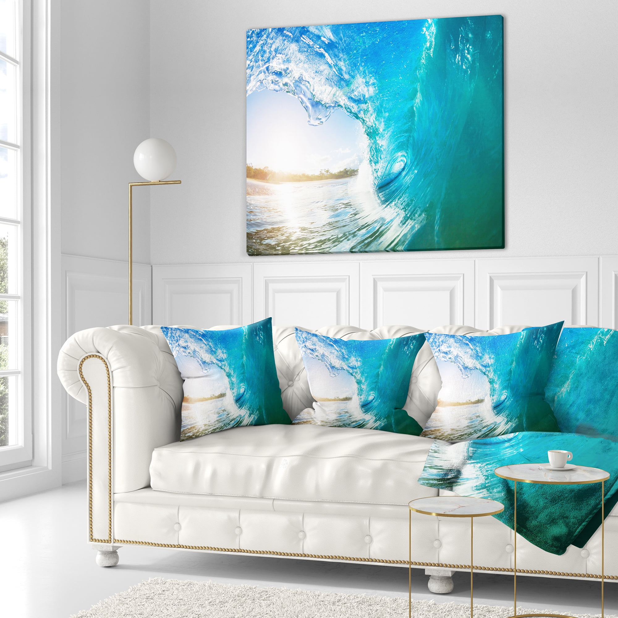 Designart Blue Waves Arch - Seascape Photography Throw Pillow - 18x18