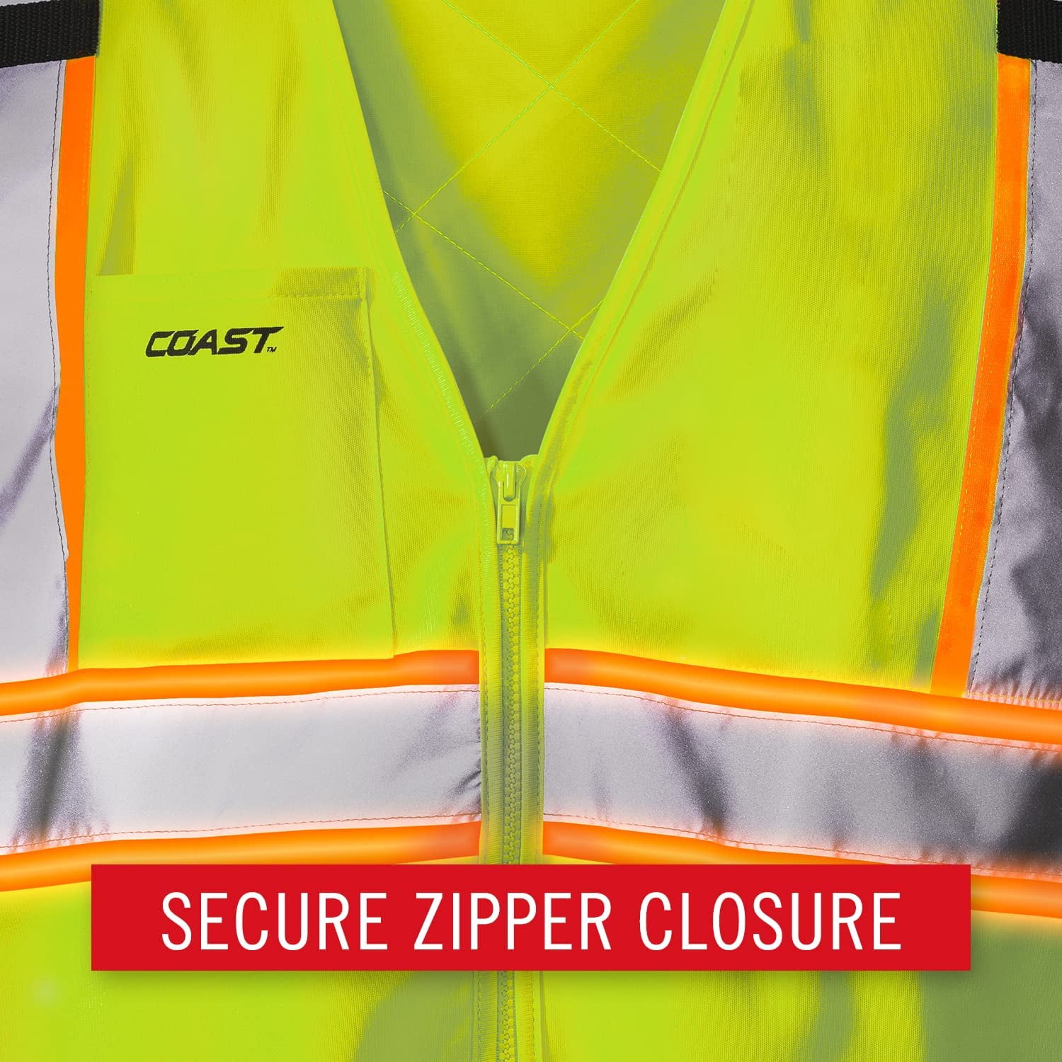 Coast SV375 High-Vis Rechargeable Lighted Safety Vest with COAST-Patented CIRCLIGHT 360 Safety Technology, 2 Large Pockets, XL