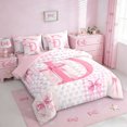 thumbnail image 2 of Erosebridal Girl Bowtie Personalized Gifts 7-Piece Bedding Comforter Set,Modern Geometric Grid Alphabet D King Bedding Sets For Kids,Pink Reversible, 2 of 7