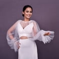 thumbnail image 6 of Vjnyvs Removable Ruffled Puffy Tulle Long Sleeve Bridal Wrap Cape Detachable Peplum Shrug for Wedding Evening Embellished Soft Mesh Bolero, 6 of 7