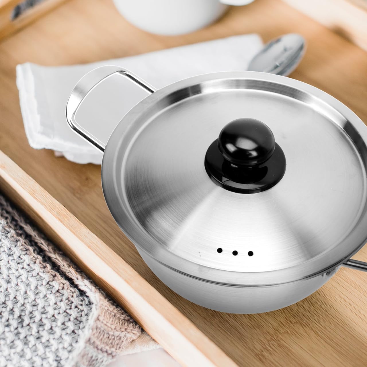 ABPETE Noodle Pot with Lid, Stainless Steel Ramen Cooker for Fast Heating, Double Handle Korean Instant Noodle Pot for Kitchen Use, Lightweight and Portable