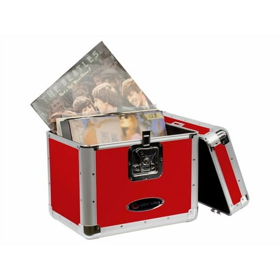 KROM SERIES STACKABLE LP CASE IN RED: HOLDS APPROXIMATELY 70 RECORDS