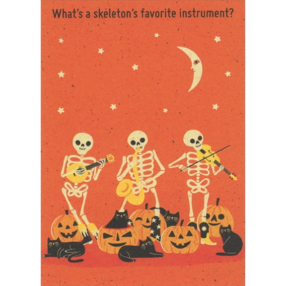 RSVP What's a Skeleton's Favorite Instrument: Skeleton Musicians Funny Halloween Card