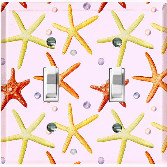 Metal Light Switch Wall Plate Outlet Cover (Colorful Starfish Bubbles Pink - Double Toggle)