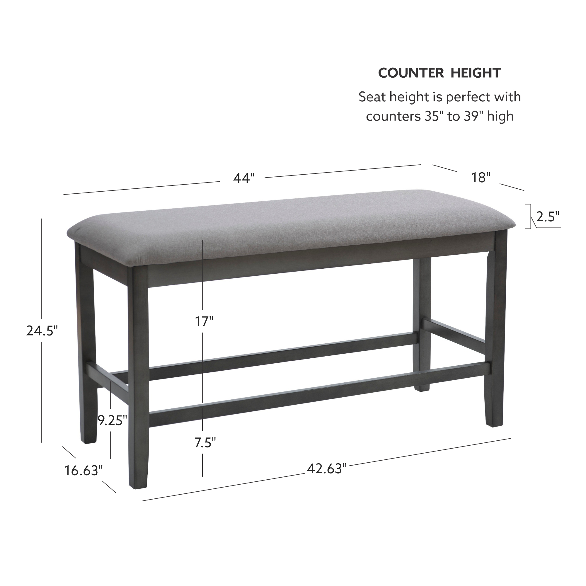 Powell Thewlis 25" Backless Farmhouse Counter Height Bench, Gray