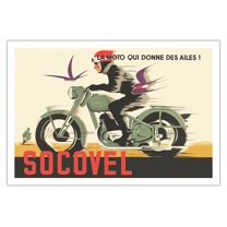 Socovel Motorcycles - The Moto Gives You Wings (La Moto Qui Donne Ailes) - Vintage Advertising Poster by Guy Georget c.1940 - Fine Art Matte Paper Print (Unframed) 30x44in