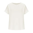 thumbnail image 4 of Summer Plus Size Shirts for Womens Fashion Solid Color Cotton And Linen Pleated Round Neck, 4 of 6