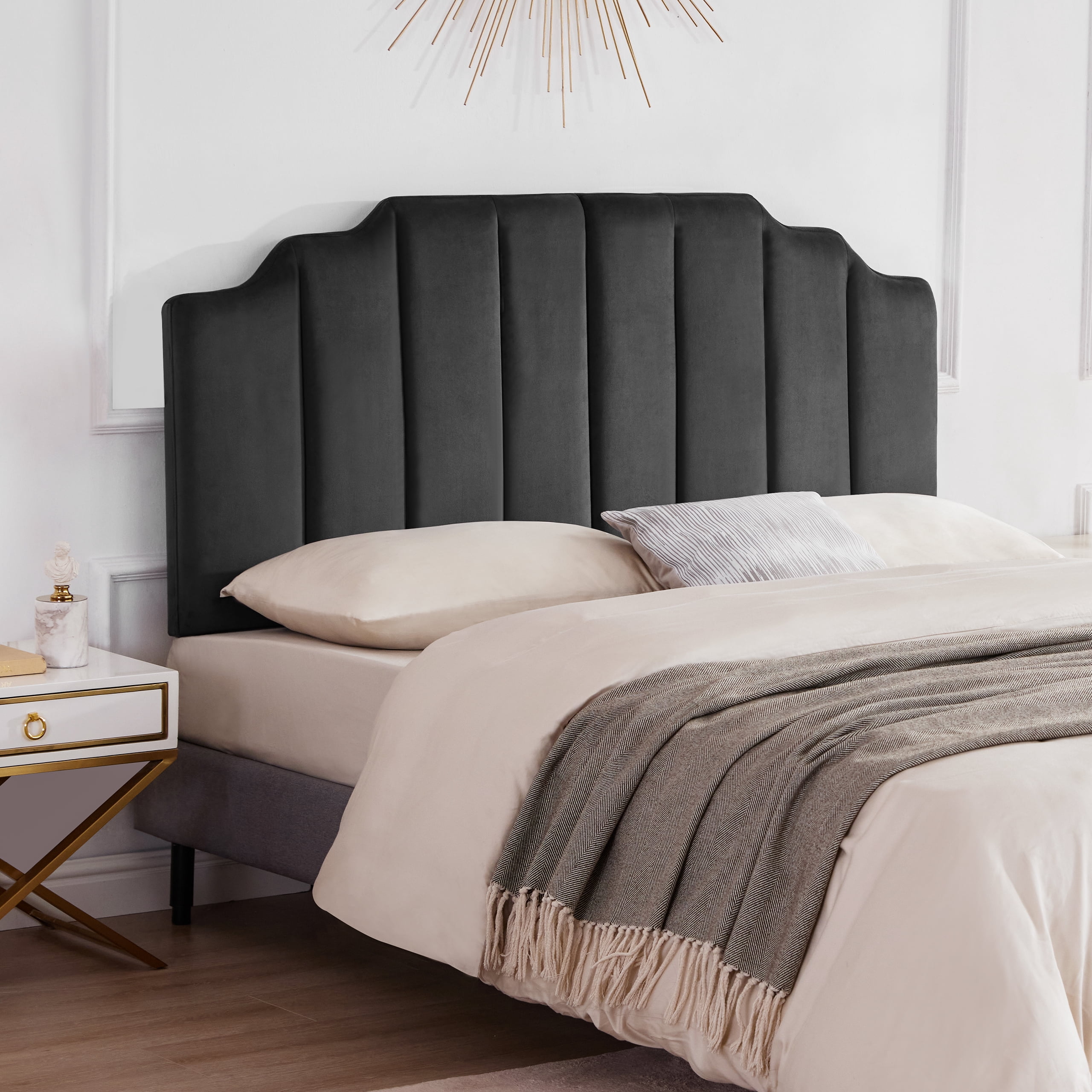 Weture  Velvet Tufted Sleigh Headboard, King Size, DarkGray