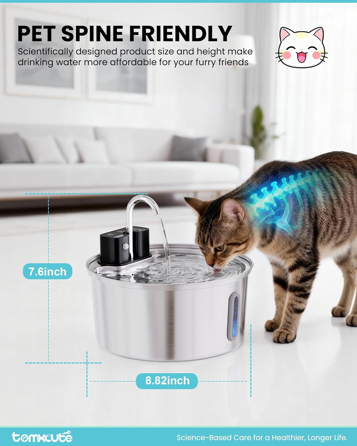 Cordless Automatic Cat Water Fountain 108oz Stainless Steel Rechargeable Pet Drinking Dispenser for Multiple Pets