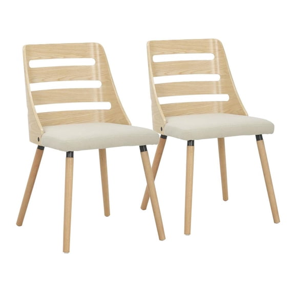 LumiSource Natural Wood, Cream Fabric Trevi Chair - Set of 2