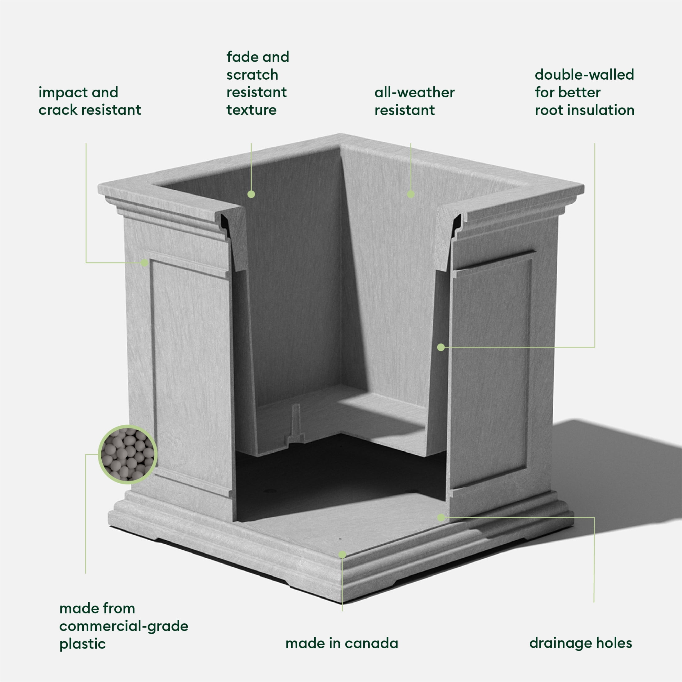 Veradek Brixton Cube 20" Plastic Planter - Gray