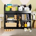 thumbnail image 4 of Black Kids Bookshelf, Toy Storage Organizer with Book Rack and 4 Storage Cubbies, Wooden Kids Bookcase, Toy Organizers and Storage for Nursery, Playroom, 4 of 6
