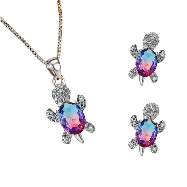 Fiudx Conjunto de Joyas de Tortuga, Elegante Par de Collar y Pendientes, Diseño de Aleación Brillante, Perfecto para Bodas y Fiestas, Regalo Ideal para San Valentín y El Día de La Madre, Pieza de Mod