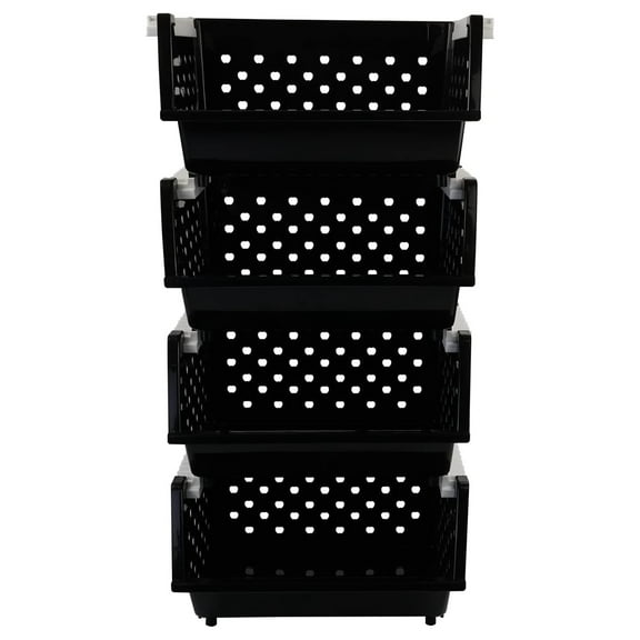 4 Packs Large Stackable Storage Bins, Plastic Stacking Basket, Black