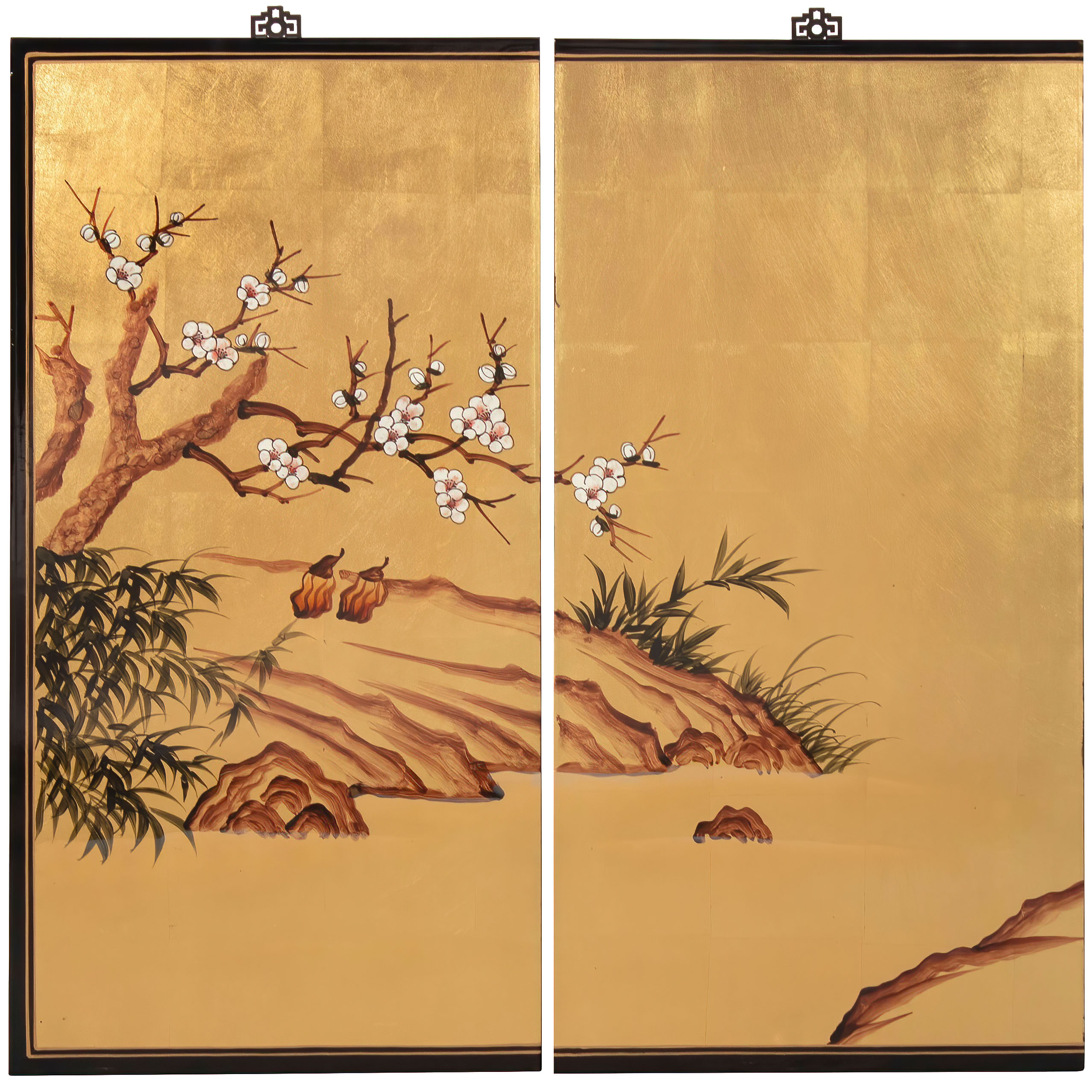 Oriental Furniture Gold Lacquer Wall Plaque - Cranes