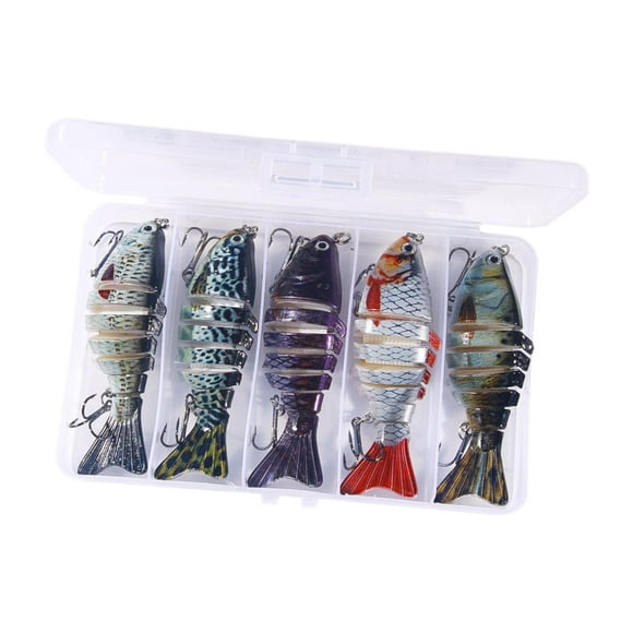 5 piezas de señuelos de pesca, cebos de pesca segmentados, equipo de pesca familiar, natación portátil que hundido lento cebos duros