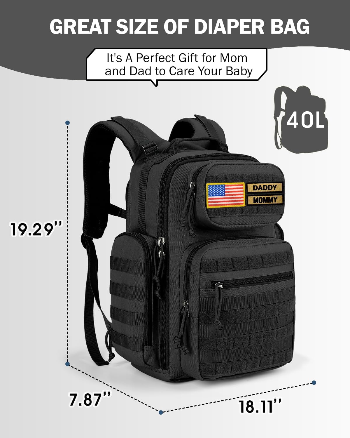Miracol Diaper Bag Tactical for Dad: 40L Rugged Military-Style Dad Baby Backpack with 16+ Pockets - Water-Resistant 900D Fabric & MOLLE for Organized Travel Gear