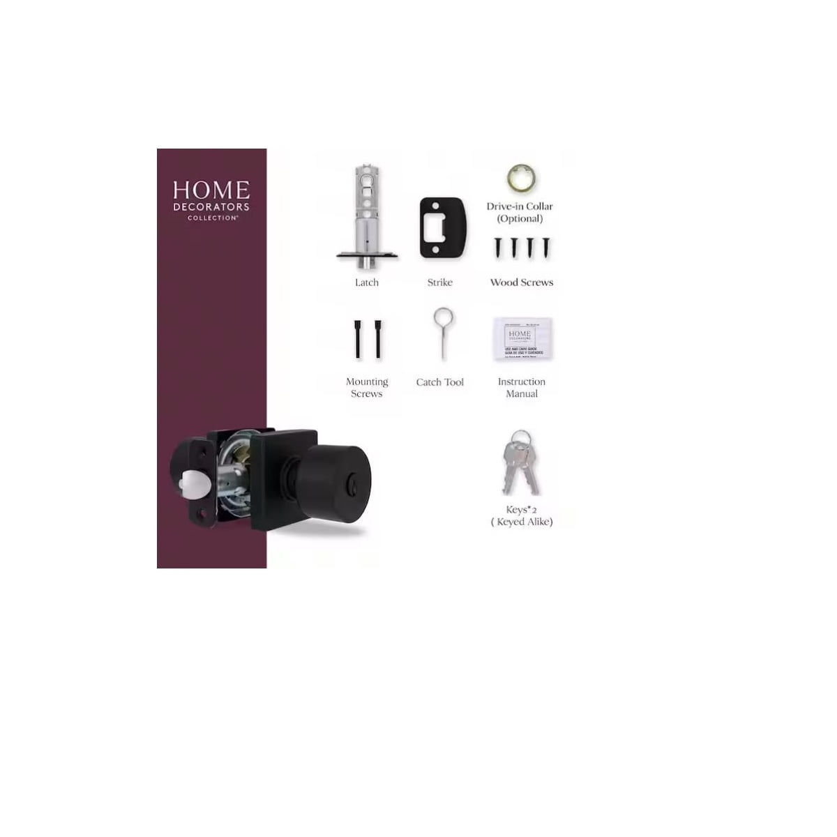Ridgeway Matte Black Keyed Entry Door Knob with Square Rose Featuring Dual Keyway