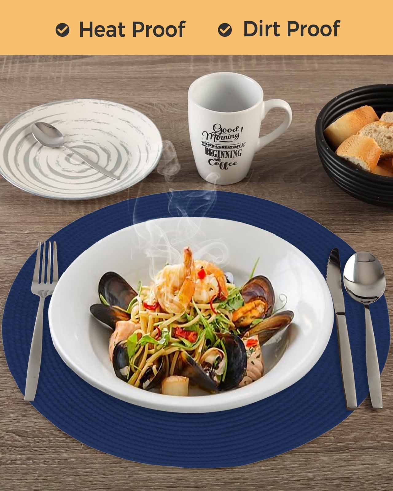 Round Placemats Navy Blue 15 inch Set of 6 Table Mats for Dining Table Solid Color Heat Resistant Non-Slip Kitchen & Home Decorative Place Mat Set
