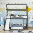 thumbnail image 2 of Churanty Twin Over Twin Bunk Bed with Slide, House Bunk Bed with Slide, Playhouse Bed for Kids Girls Boys,Gray, 2 of 12