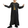 thumbnail image 4 of Mercatoo Boys Muslim Clothing Kids Prayer Outfits Long Sleeve Eid Dresses Embroidered Thobe Solid Color Crewneck Arabic Abaya, 4 of 9