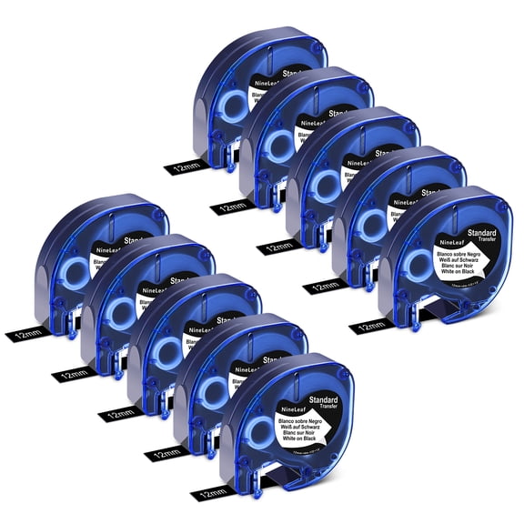 NineLeaf 10PK Compatible for DYMO LetraTag Refills 913318 12mm 1/2" White on Black Plastic Label Maker Tape