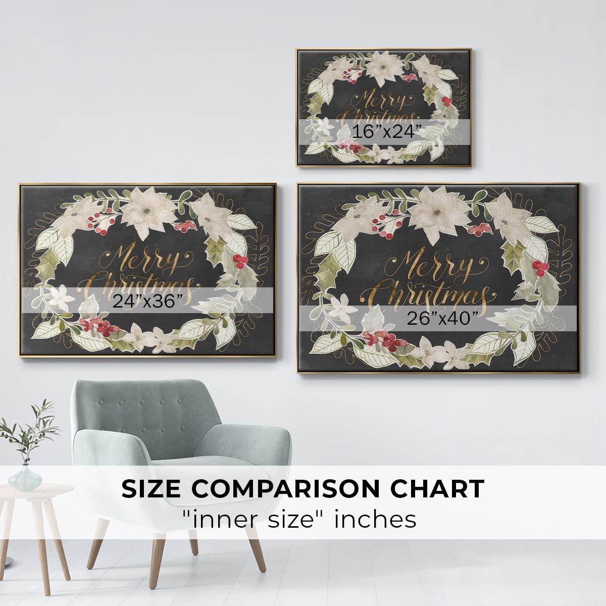 Gilded Christmas Collection A - Framed Gallery Wrapped Holiday Canvas - 25 x 37 - Gold Frame