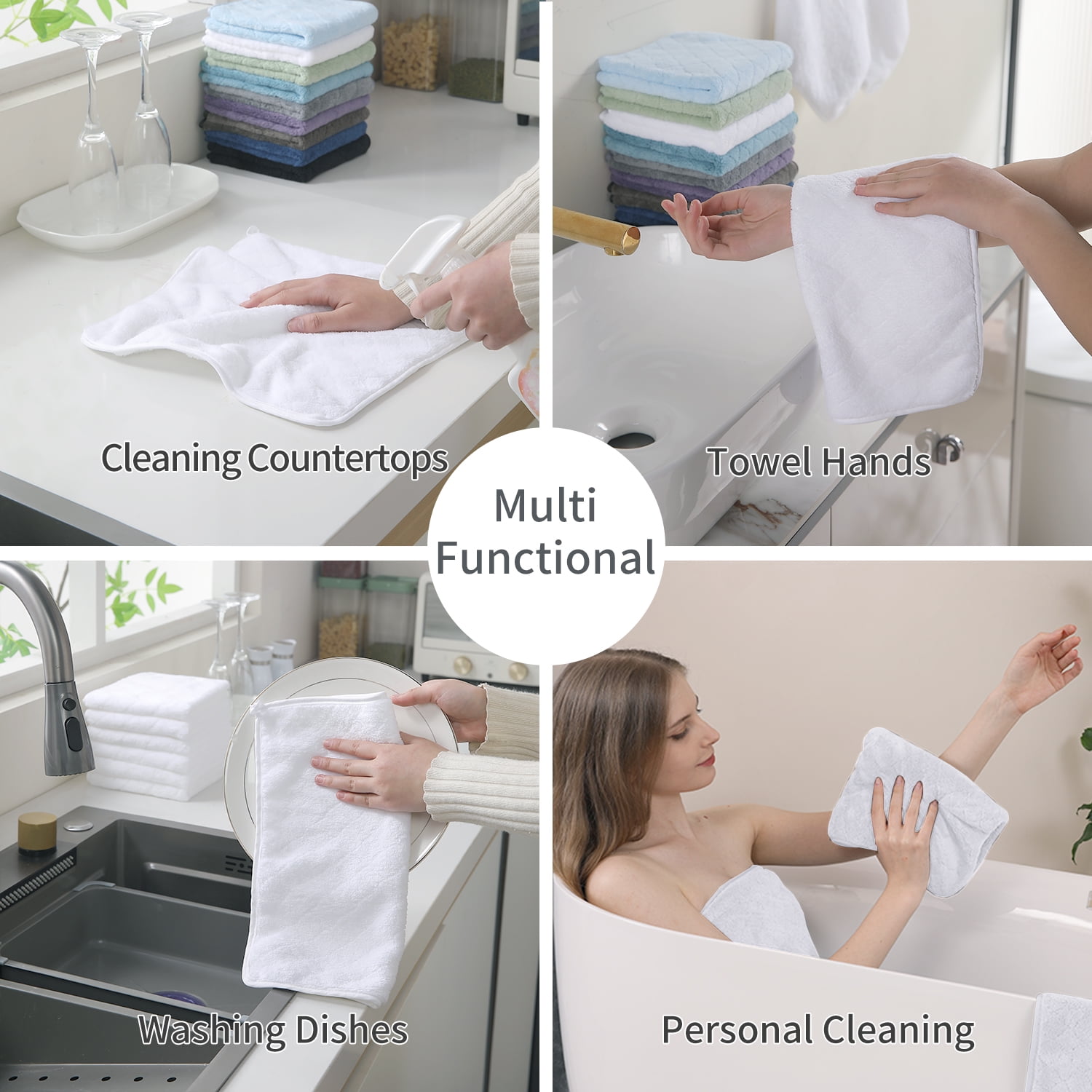 Jessy Home 24 Pack White Washcloths for Bathroom 13x13 Inch Ultra Soft Hand Face Towels