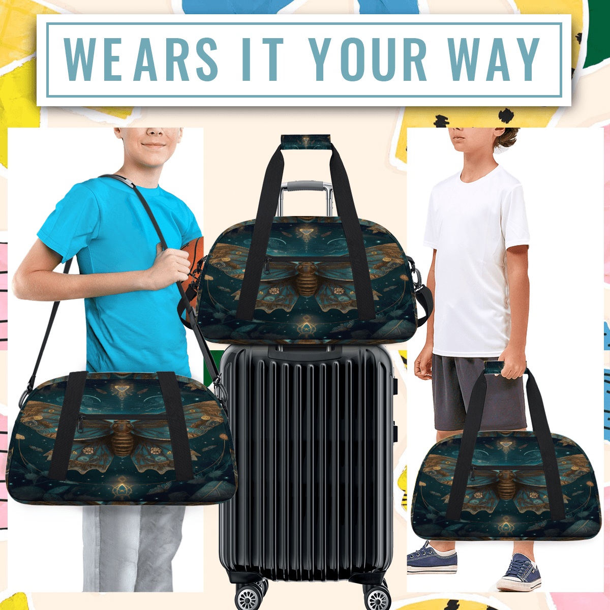 Herdesigns Sports Duffle Bags Travel Duffle Bag Gym Bag Butterfly Retro Vintage Weekender Travel Bag Waterproof Overnight Bag Carry On Travel Tote Bag Dance Bags