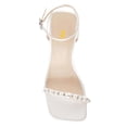 thumbnail image 4 of FSJ Women Gorgeous Pearl High Heels Sandals Square Open Toe Ankle Strap with Rhinestones Buckle Pump Bridal Wedding Dressy Shoes Size 16 White, 4 of 5