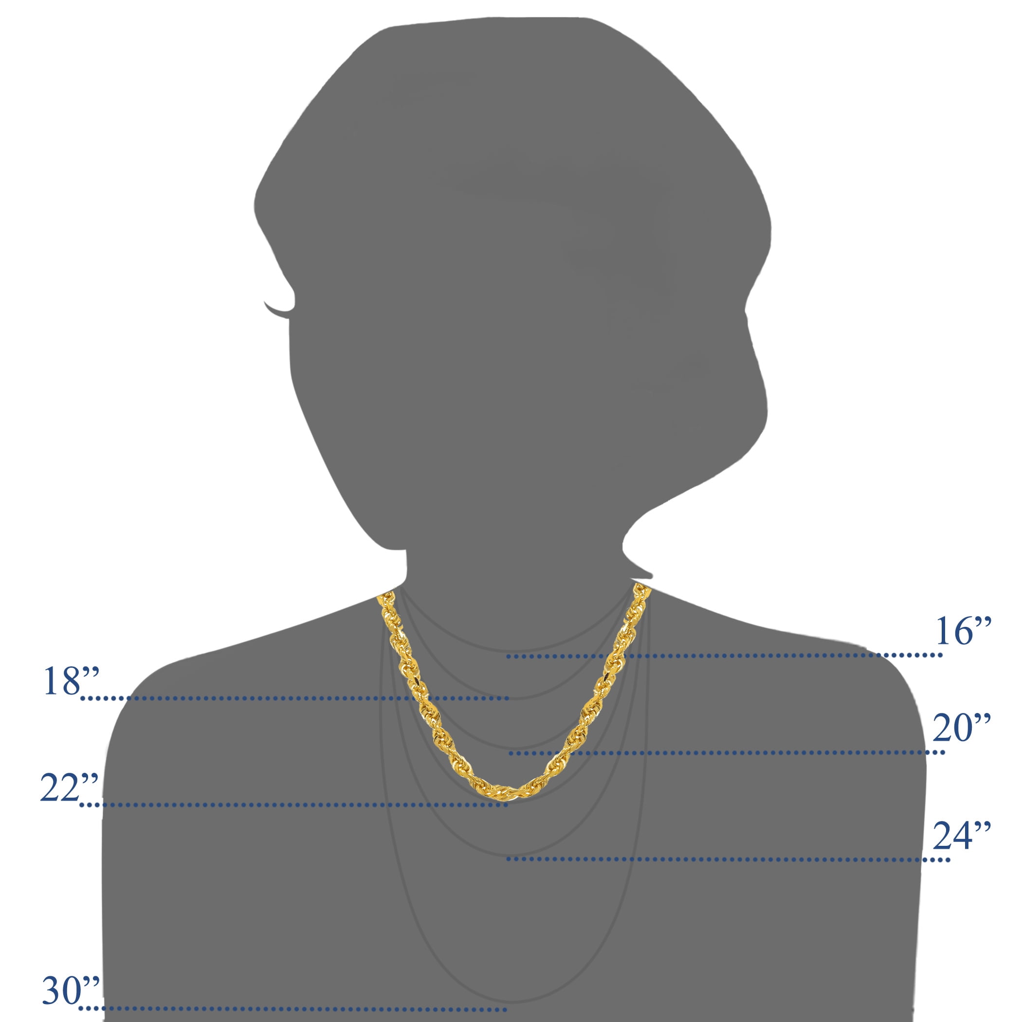JewelStop 10k Solid Yellow Gold 3 mm Diamond-Cut Rope Chain Necklace 18" 20" 22" 24" 30 Lobster Claw - 9.61gr.