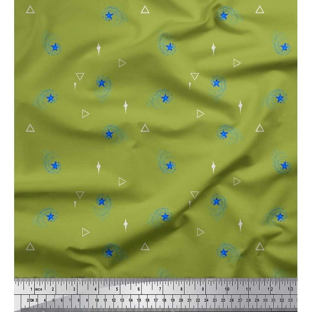 Soimoi Green Georgette Viscose Fabric Triangle & Star Decor Fabric Printed Yard 42 Inch Wide